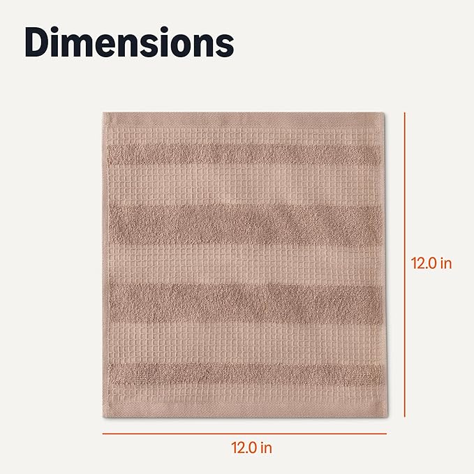 Amazon Basics Organic Cotton Waffle Kitchen Dish Cloths - Ultra Absorbent, Quick Drying, Lint-Free, 12 x 12 inches, 6-Pack (2 Brown, 2 Olive, 2 Navy)