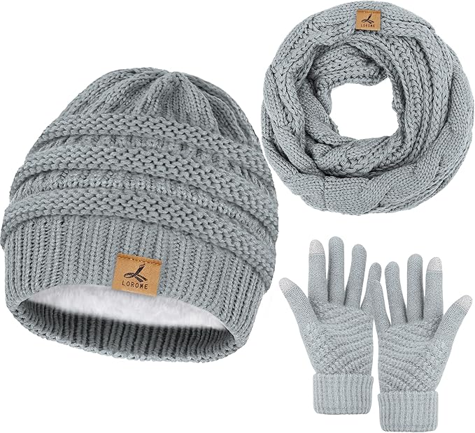 Winter Beanie Hat Scarf Gloves, Warm Fleece Knit Hats Touch Screen Gloves Neck Scarf Set Winter Gifts for Unisex Adult