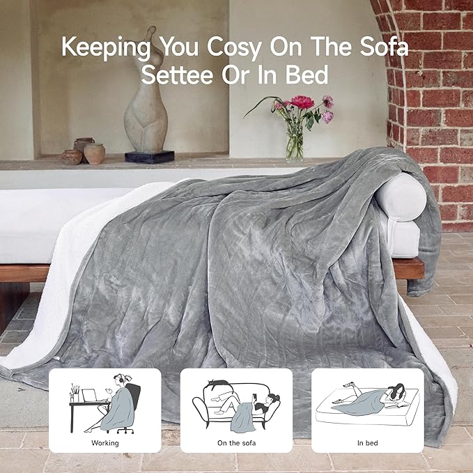 GOTCOZY Heated Blanket King Size - Electric Blanket with Dual Controller 6 Heating Level & 10 Hour Auto Off Heating Blanket, ETL Certified (100X90 Inch Grey)