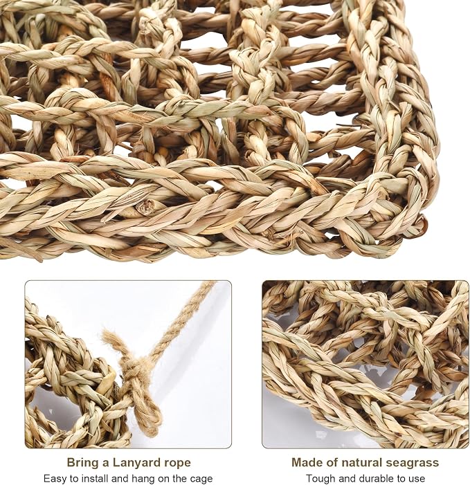 2 Pack Natural Sea Grass Parrot Mat, Bird Hammock Woven Climbing Net | DIY Bird Foraging Wall Hanging Play Pad, Bird Cage Accessories for Lovebirds, Cockatoos, Budgies, Conures & Pigeons