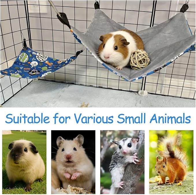 kathson 5 PCS Guinea Pig Hammock Set, Washable Rat Hammock, Guinea Pig Hideout Bed Soft Hamster Hanging Tunnel Mats Small Pets Cage Accessories for Chinchilla, Sugar Glider, Squirrel(Blue)