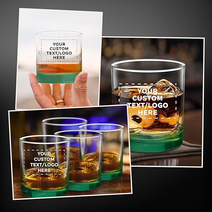 Custom Lexington Rocks Whiskey Glass 10.5 oz, Set of 12, Personalized Bulk Pack - Perfect for Scotch, Bourbon, Whiskey, Cocktail - Green