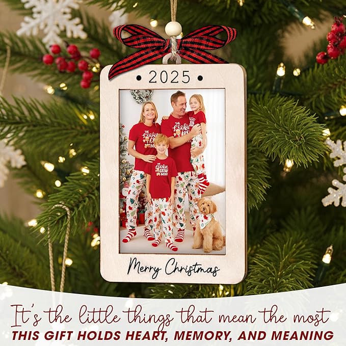2025 Christmas Ornament Picture Frame - Wooden Portrait Photo Frame Ornaments - Picture Frame Ornament For Tree - Merry Christmas Ornaments With Picture Insert - Christmas Gift For Family, Friends