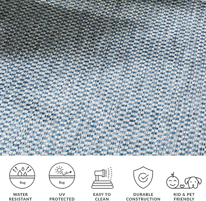 SAFAVIEH Washable Rug Outdoor Courtyard Collection - 2'3" x 18' Runner, Blue & Light Grey, Non-Shedding & Easy Cleaning, Ideal for Patio, Entryway, Mudroom, Hallway, Kitchen (CY8653-36821)