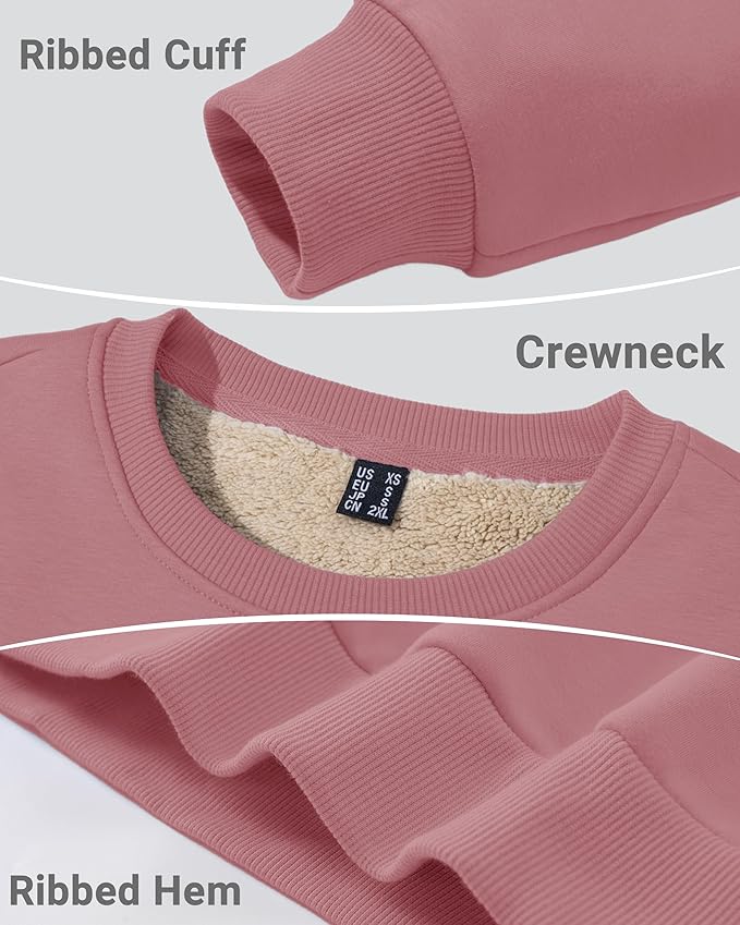 Boladeci Men's Full Sherpa Lined Crewneck Sweatshirts Heavy-weight Fleece Pullover Thick Thermal Long Sleeve Cotton