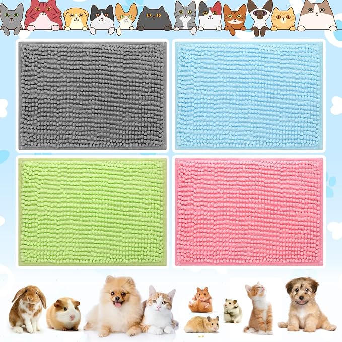 8 PCS Guinea Pig Cage Liner,Reusable Bedding for Small Animal | 16x12 Inch Washable Fleece Blanket Rabbit Bedding Mats,Non-Slip Critter Hamster Pee Pads (Gray Green Pink Blue)