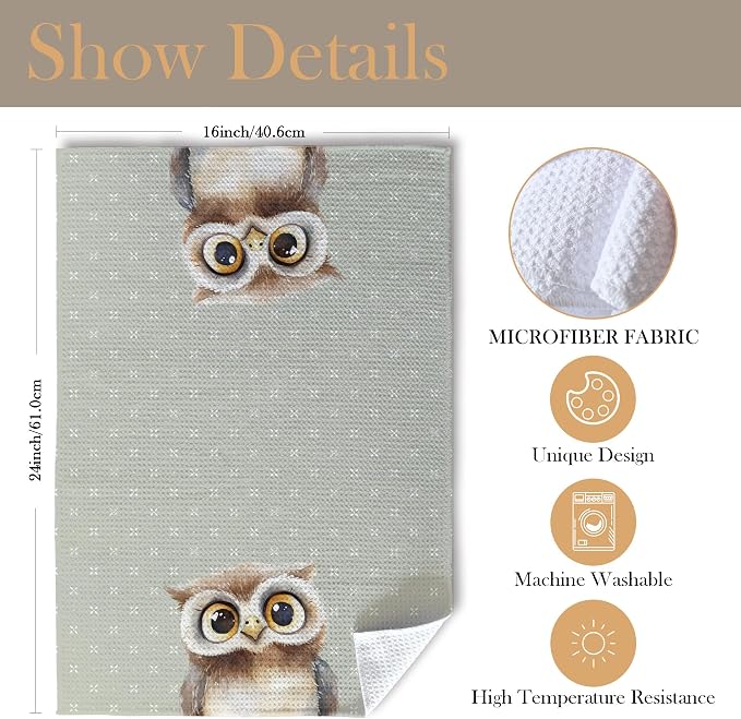 Cute Owl Bathroom Hand Towels, Kids Bathroom Decor, Gifts for Owl Lovers, Forest Animal Nursery Decorative Hand Towels for Kids Bath Room Washroom Toilet, 16x24 Inch