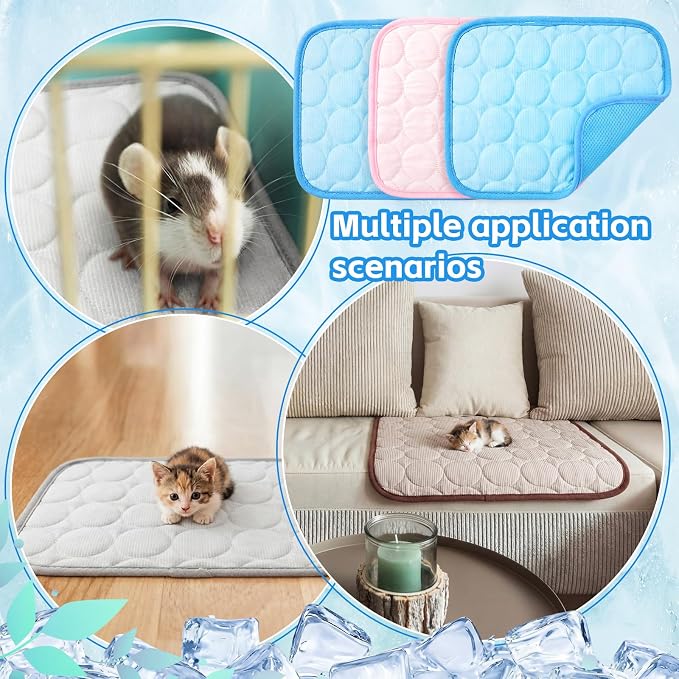 Jetec 3 Pcs Guinea Pig Cooling Mat, Small Animal Beds,Summer,Pink | 10 x 11 in Summer Ice Silk Pad for Rabbit, Hamster, Chinchilla, Rat, Warm Guinea Pig Hideout, Cozy Small Animal Cage Bed