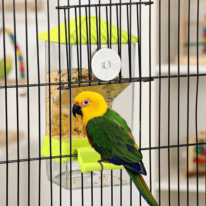 Yaomiao 4 Pcs No Mess Small Bird Feeders Automatic Parakeet Water Dispenser Clear Quail Feeder and Watered Cage Accessories for Small and Medium Parakeet Cockatiel Canary(Assorted,Green)