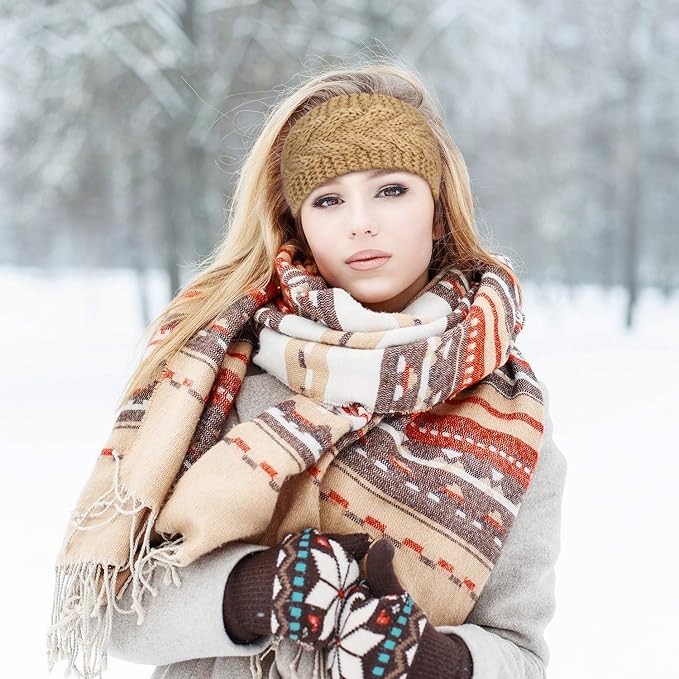 Pangda 6 Pieces Women's Cable Knitted Headbands, Winter Chunky Ear Warmers Suitable for Daily Wear and Sport (Assorted Color)