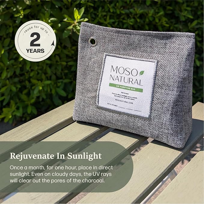 Moso Natural Air Purifying Bag 600g, Premium Bamboo Charcoal Odor Absorber, Room Deodorizer for Large Spaces, Bedroom, Kitchen, Basement, Pet Odor Eliminator for Home, 21oz Charcoal Bags