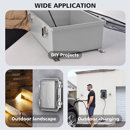 Waterproof Outdoor IP67 Junction Box (5.9"x3.9"x2.8") with Mounting Plate, Hinged Clear Cover and Wall Brackets - Weatherproof ABS Plastic Electrical Enclosure for DIY Projects (150x100x70mm)