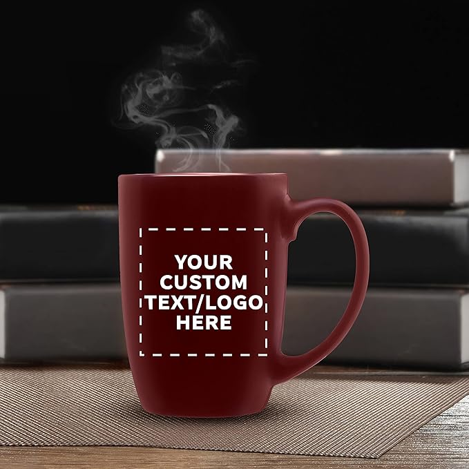 DISCOUNT PROMOS 50 Large Mocha Glossy Ceramic Coffee Mugs Set, 16 oz. - Customizable Text, Logo - Stoneware, Smooth, Durable, C-handle - Maroon