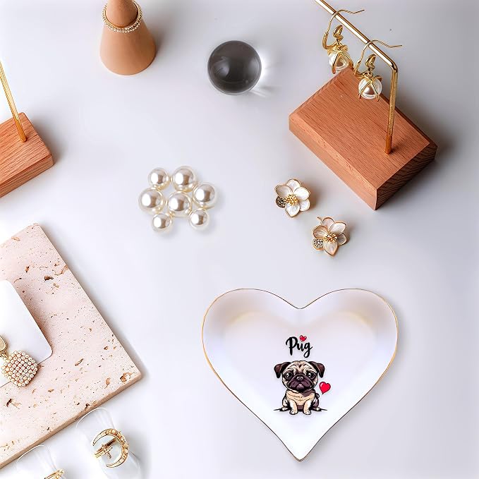 Pug Ring Holder Dish Tray, Gifts For Women Teens Girls, Pug Lovers Themed Stuff Accessories Things Decor Merch, Home Room Ring Earrings Necklace Organizer Holder!