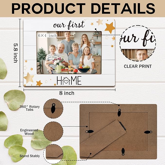 Family Picture Frames, House Warming Gifts New Home, Housewarming New Home Gifts Wooden Photo Frames, New Home Memories First Time Home Buyer GiftPicture Photo Frame for Desk Table 4X6 Photos