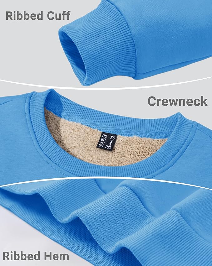 Boladeci Men's Full Sherpa Lined Crewneck Sweatshirts Heavy-weight Fleece Pullover Thick Thermal Long Sleeve Cotton