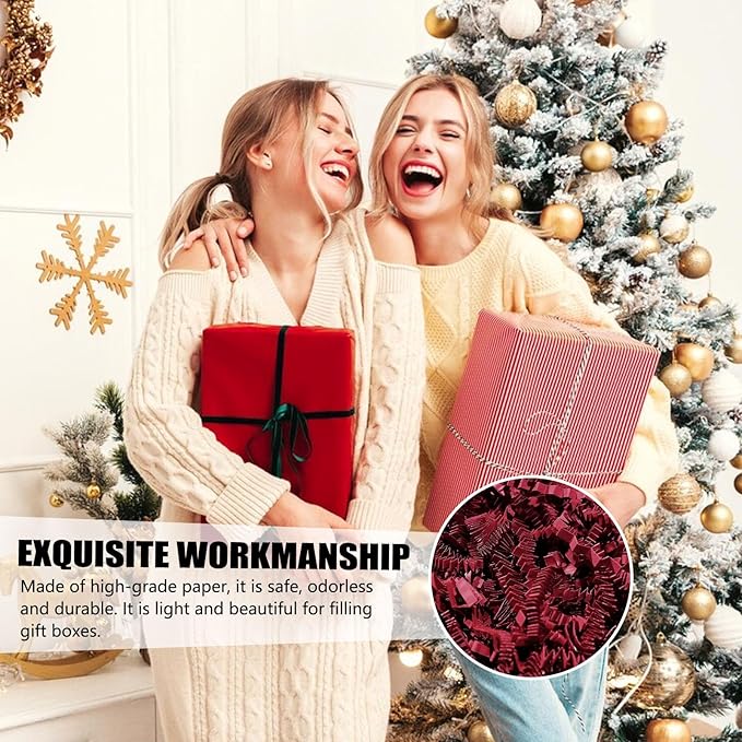 ZEBMOON 1 LB Dark Red Crinkle Cut Paper Shred Filler Great for Gift Wrapping, Basket Filling, Birthday, Wedding, Halloween, Thanksgiving, Christmas Day, New Year Party Decorations Filling Supplies