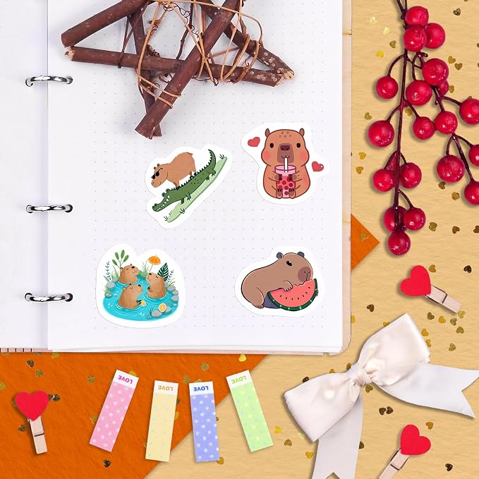 100Pcs Cute Capybara Stickers Waterproof, Vinyl, Small -Capybara Party Supplies & Decorations - Gift for Women & Men