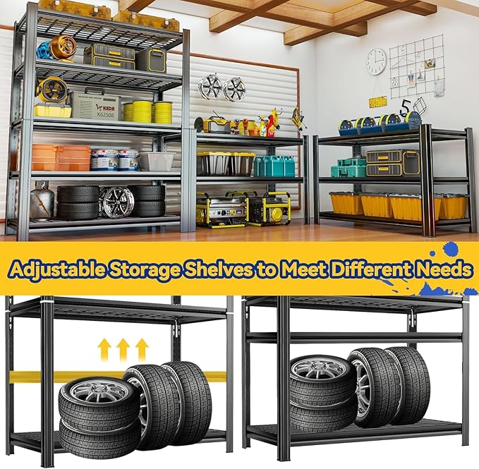 Metal Wire Garage Shelving Unit, Heavy Duty Adjustable Storage Shelves, Steel Shelving, 3000 lbs Capacity, Industrial Shelves for Heavy Tools and Equipment, 5Tier-47.2" Wx 23.6" Dx 71.2" H