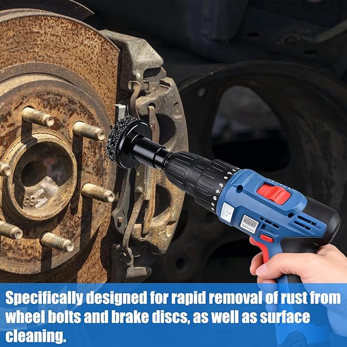 Wheel Hub Cleaning Tool Kit, Wheel Hub Resurfacing kit Includes 7 Pads, Fits Power Drill & 1/2" Impact Driven Wrenches, for Wheel Studs, Hubs, Rotors and Surface of Hub Cleaning