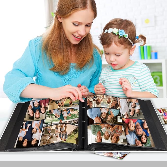 1000 Pocket Photo Album 4x6 Leather Cover, Extra Large Capacity Holds 1000 Horizontal and Vertical Photos, Acid Free Non Stick Pages with Front Window, Perfect for Wedding Family Baby Memories (White)