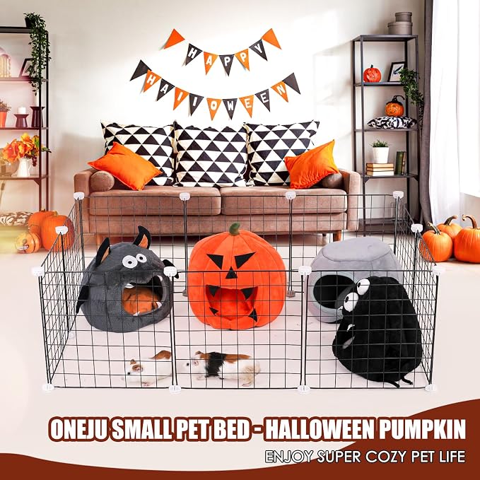 Guinea Pig Hideout - Guinea Pig Bed, Halloween Style Small Pet Hides, Ideal Bed for Small Pets, Pumpkin Shape, Orange