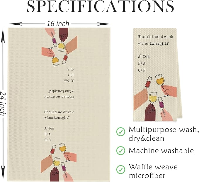 Wine Lovers Dish Towel - Funny Gifts Decorative Waffle Weave Kitchen Hand Towels for Women (1624 Inches)