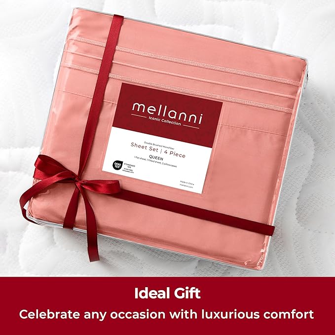 Mellanni Extra Deep Full Sheets - 4 PC Iconic Collection Bedding - Hotel Luxury, Ultra Soft, Cooling Bed Sheets - Wrinkle, Fade, Stain Resistant (Full, Coral)