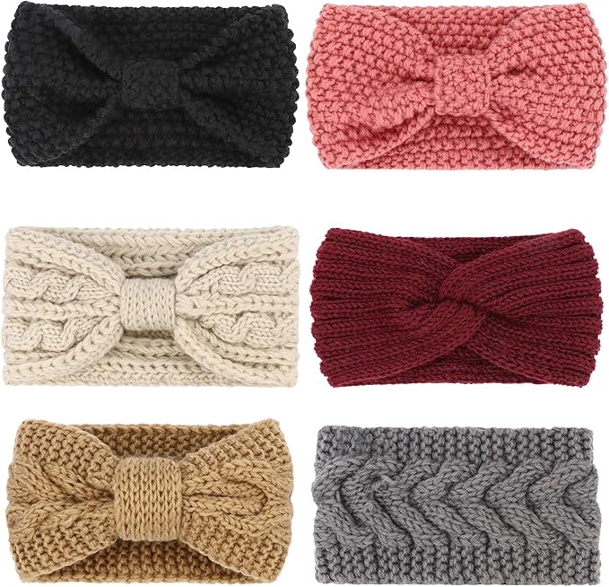 DRESHOW Winter Knit Chunky Headbands for Women Crochet Turban Knitted Ear Warmer Fashion Head Wrap 6 Pack