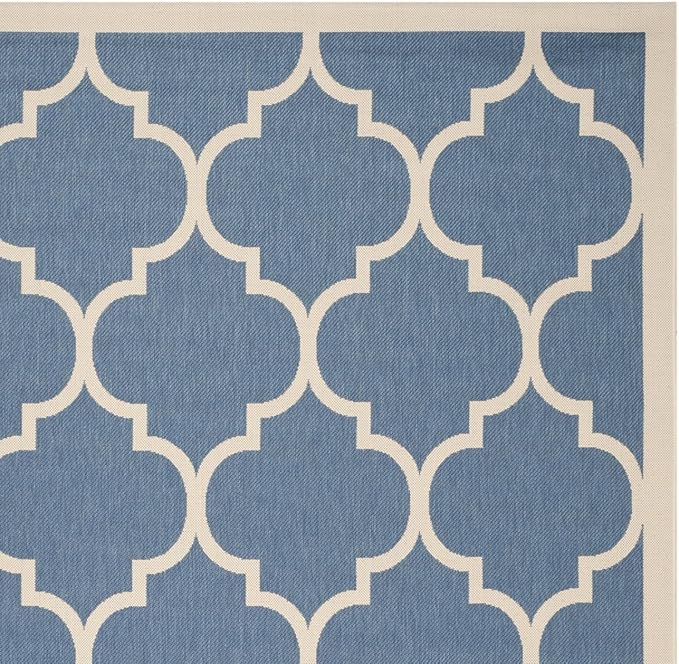 SAFAVIEH Washable Rug Outdoor Courtyard Collection - 9' x 12', Blue & Beige, Non-Shedding & Easy Cleaning, Ideal for Patio, Backyard, Mudroom (CY6914-243)