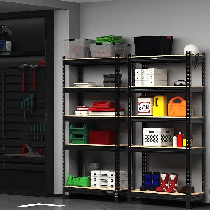PrimeZone Storage Shelves 5 Pack 5 Tier Adjustable Garage Storage Shelving, Heavy Duty Metal Storage Utility Rack Organizer Shelf Unit for Warehouse Pantry Closet Kitchen Basement, Black