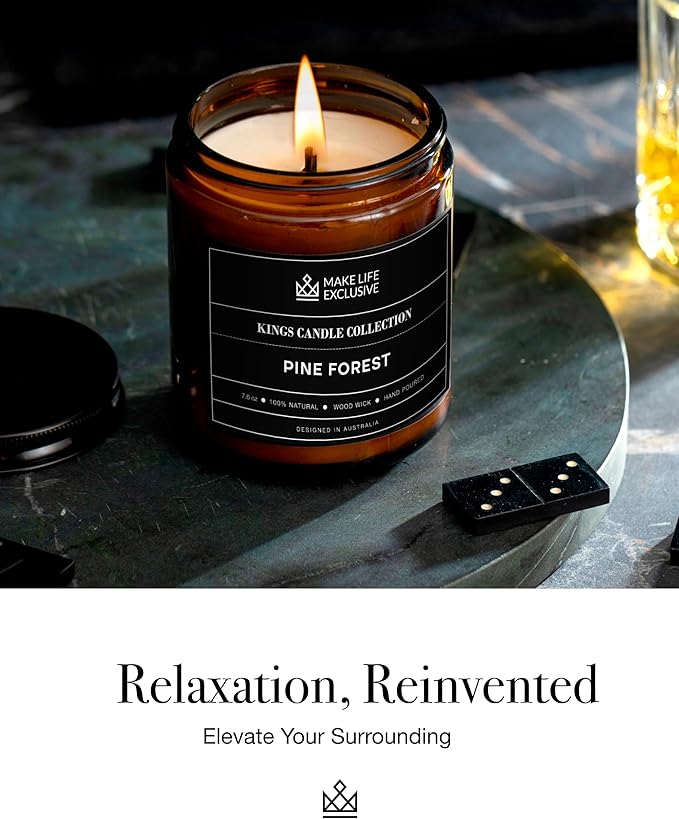 Scented Candles for Men | Pine & Cedar Scented | Wooden Wick, Long Lasting, Masculine Scents | Natural Soy Jar Candle for Home, Bachelor Pad Decor | The Perfect Mens Gift.