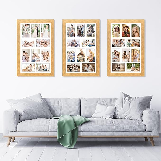 13x21 Picture Frame Display 10 opening 4X6 Picture Frame Collage,Multi Photo Frame with Mat,Plexiglass,Wall Mount Decor,Natural Wood Grain