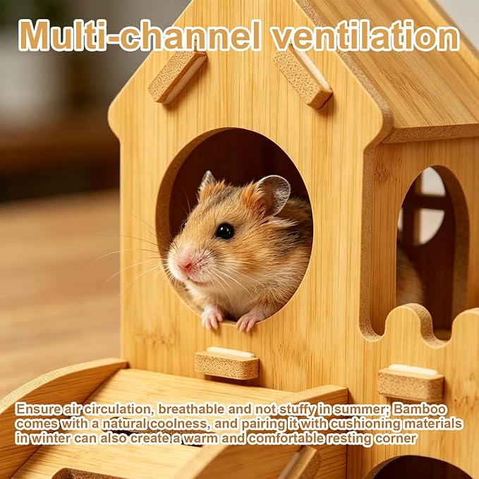 Wooden Hamster Hideout,House and Habitat with Climbing Ladder(Castle) | Hamster Hideout Cage Accessories,Very sturdy and bite-resistant for Mouse Mice Rat Other Small Animals