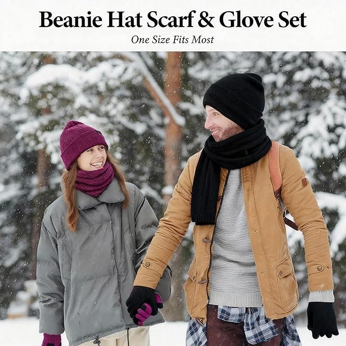 mysuntown Winter Beanie Hat Scarf and Touch Screen Gloves 3-Piece Set, 2025 Cold Weather Knit Fleece Lined Warm Unisex Sets