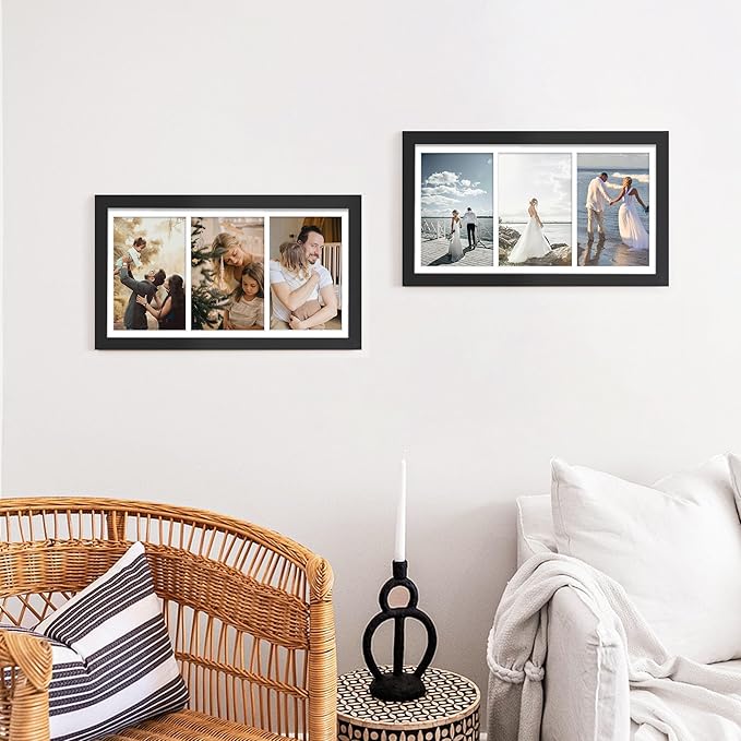 8x16 Collage Picture Frame, 5x7 Collage Picture Frame Displays Three 5x7 inch Photos, or 8x16 (Without Mat) for Available Horizontal Wall Mounting Display and Vertical, Black.