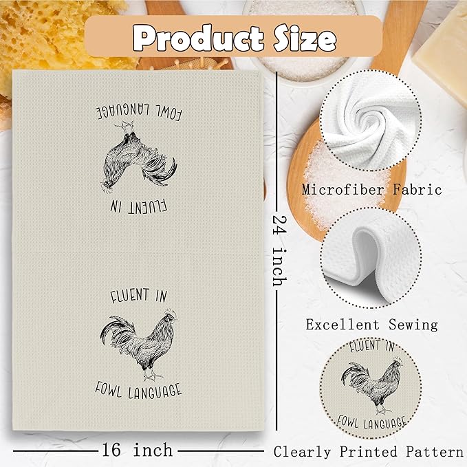 Chicken Kitchen Towels Funny Griege Dish Towel with Sayings 16x24 Inches, Chicken Lovers Gifts Decorative Absorbent Dishcloths Tea Towels for Kitchen Bathroom Decor, Humorous Gifts for Women