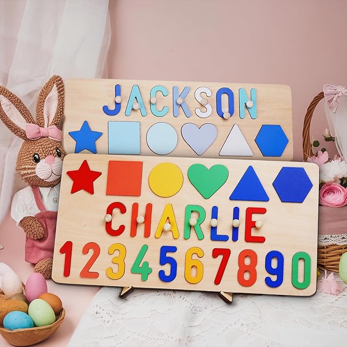 Name Puzzle Baby Gifts for Girl Boy, Baby Todder Christmas Birthday Gift for 1 Year Old, Toys for Montessori Learning