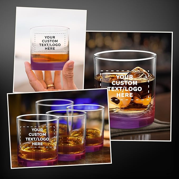 Custom Lexington Rocks Whiskey Glass 10.5 oz, Set of 96, Personalized Bulk Pack - Perfect for Scotch, Bourbon, Whiskey, Cocktail - Purple