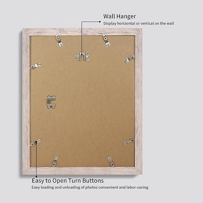 iRahmen 11x14 Picture Frame Set of 2 with Tempered Glass, Smoke Gray Frame Display 8x10 Picture with Mat or 11 x 14 Without Mat, Wooden Photo Frame for Horizontal or Vertical Wall Mount