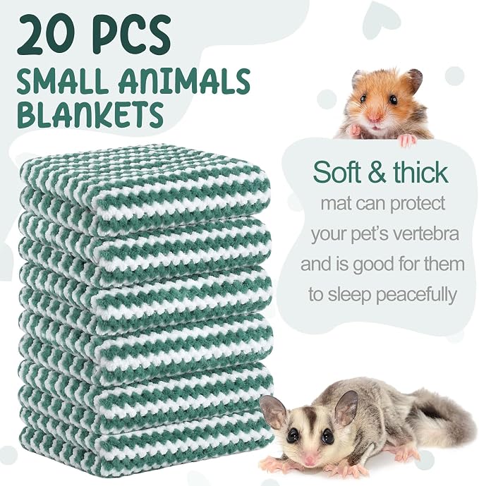 Moukeren 20pcs Guinea Pig Blankets, 14 x 30 Inch, Modern, Dark Green | Washable Reusable Bedding Pads for Small Animals, Soft Absorbent Mats for Guinea Pig, Rabbit, Hamster, Hedgehog & Chinchilla