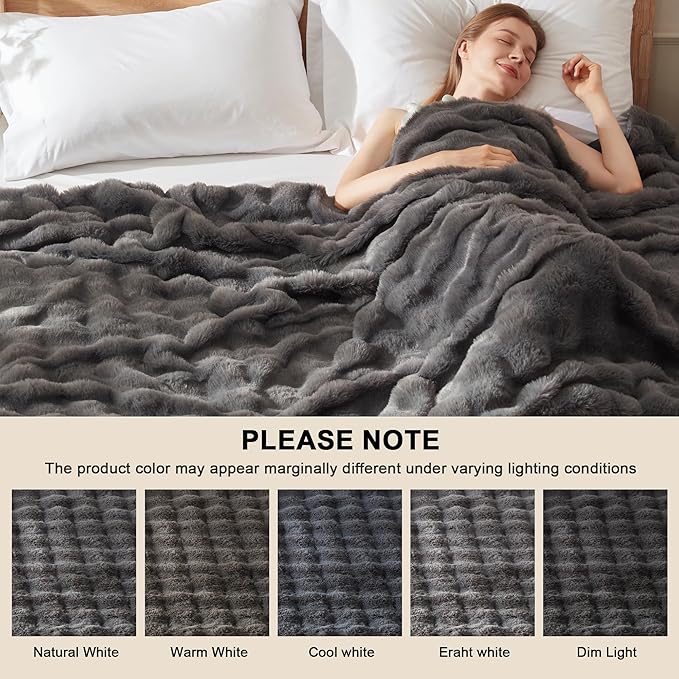 Heated Throw Blanket - Plush Thick Bubble Faux Fur Heated Blanket, Fast Heating Electric Blanket 6 Heating Levels & 4 Hours Auto-Off, Machine Washable, 50"x60", Dark Grey
