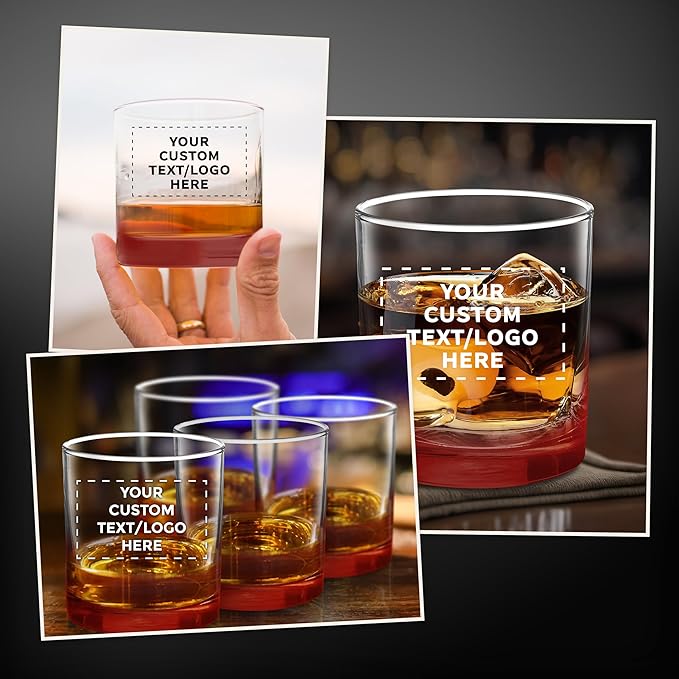 Custom Lexington Rocks Whiskey Glass 10.5 oz, Set of 12, Personalized Bulk Pack - Perfect for Scotch, Bourbon, Whiskey, Cocktail - Red