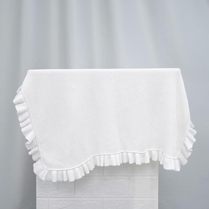 Ruffle Knit Blanket for Baby - 100% Luxury Soft Cotton Knit Warm Cozy Cuddle Stroller Crib Blanket for Newborns, Infants, & Toddlers (White)