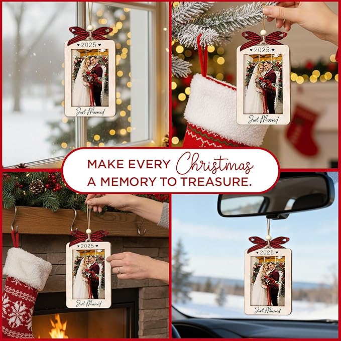 Just Married Picture Frame Ornament 2025 - Wedding Gifts for Newlyweds - Just Married Ornaments 2025 - First Christmas Married Ornament 2025 - Newlyweds Gifts For Couples - Mr And Mrs Wedding Gift