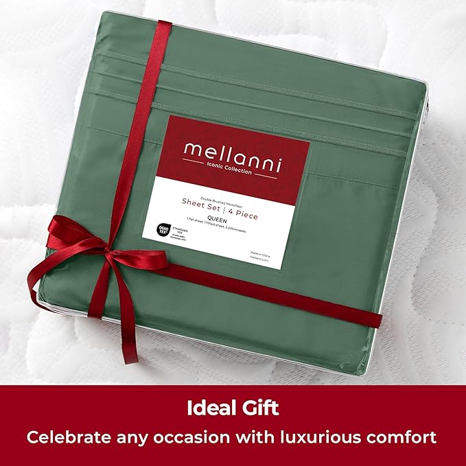 Mellanni Extra Deep Split King Sheets - 5 PC Iconic Collection Bedding - Hotel Luxury, Ultra Soft, Cooling Bed Sheets - Wrinkle, Fade, Stain Resistant (Split King, Emerald Green)
