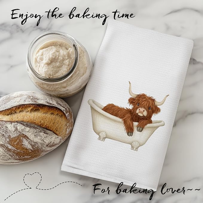 Funny Highland Cow Bathroom Hand Towels, Highland Cow Bathroom Decor, Cute Scottish Cattle Farm Animal Hand Towels for Bath Room Washroom Kids Decor, 16x24 Inch