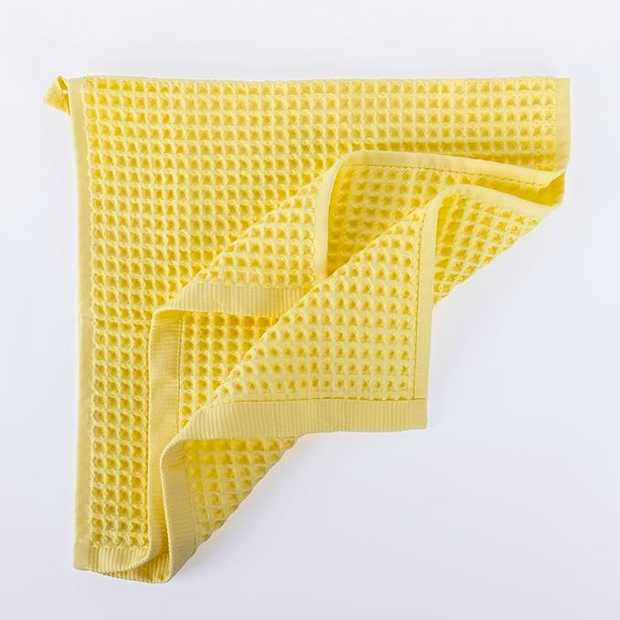 PÜSKÜL - Set of 3 Organic Waffle Hand Towel Yellow - Premium Quality, 100% Turkish Cotton, Soft, Quick-Dry, Absorbent, Lint-Free Face Kitchen Hand Towels (Light Yellow, Hand Towels - Pack of 3)