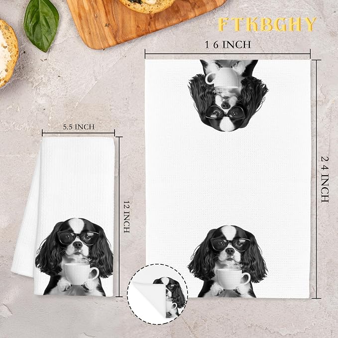 Funny Cavalier King Charles Spaniel Decor Coffee Kitchen Towels Gift, Dog Gifts, Coffee Gifts for Women, Dog Lover Gift Decorative Dish Hand Tea Towels for Kitchen Home Bar Decor, 16x24 Inch