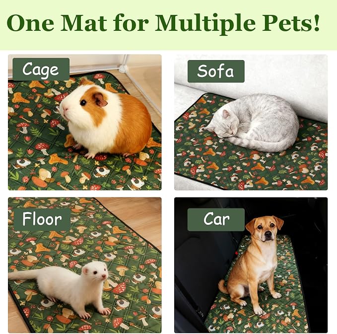 Guinea Pig Cage Liners 47 x 24 Washable Cage Pads Rabbit Bedding Reusable Absorbent Pee Pads for Small Animals Bunny Ferret Chinchilla Hamster